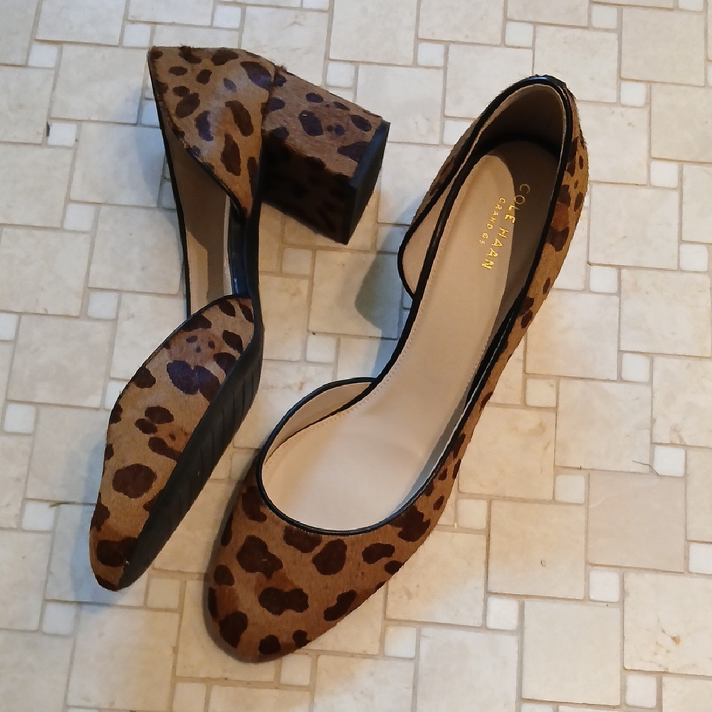 Cole Haan Like New Beautiful Leopard Print D'Orsay Block Heels Size 10.5B